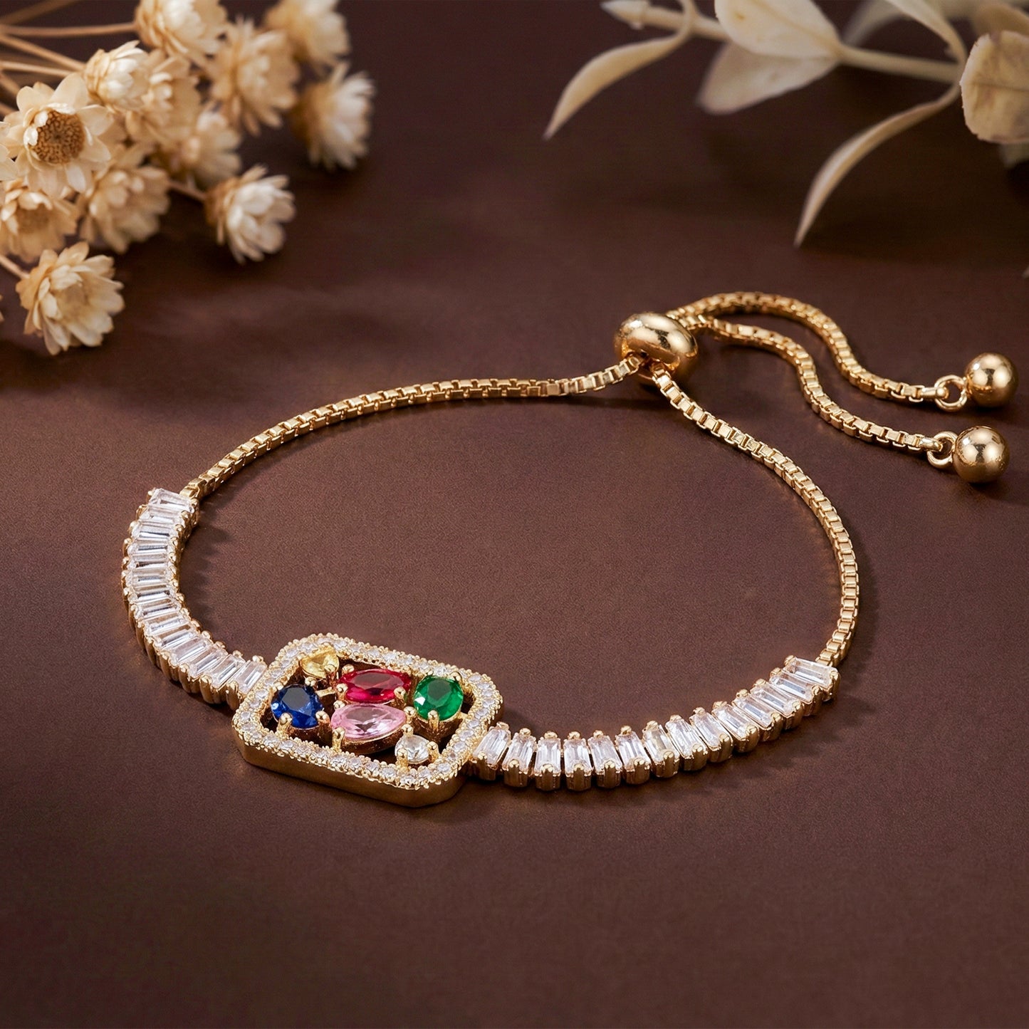 Opulent Multicolor Baguette Stone Bracelet