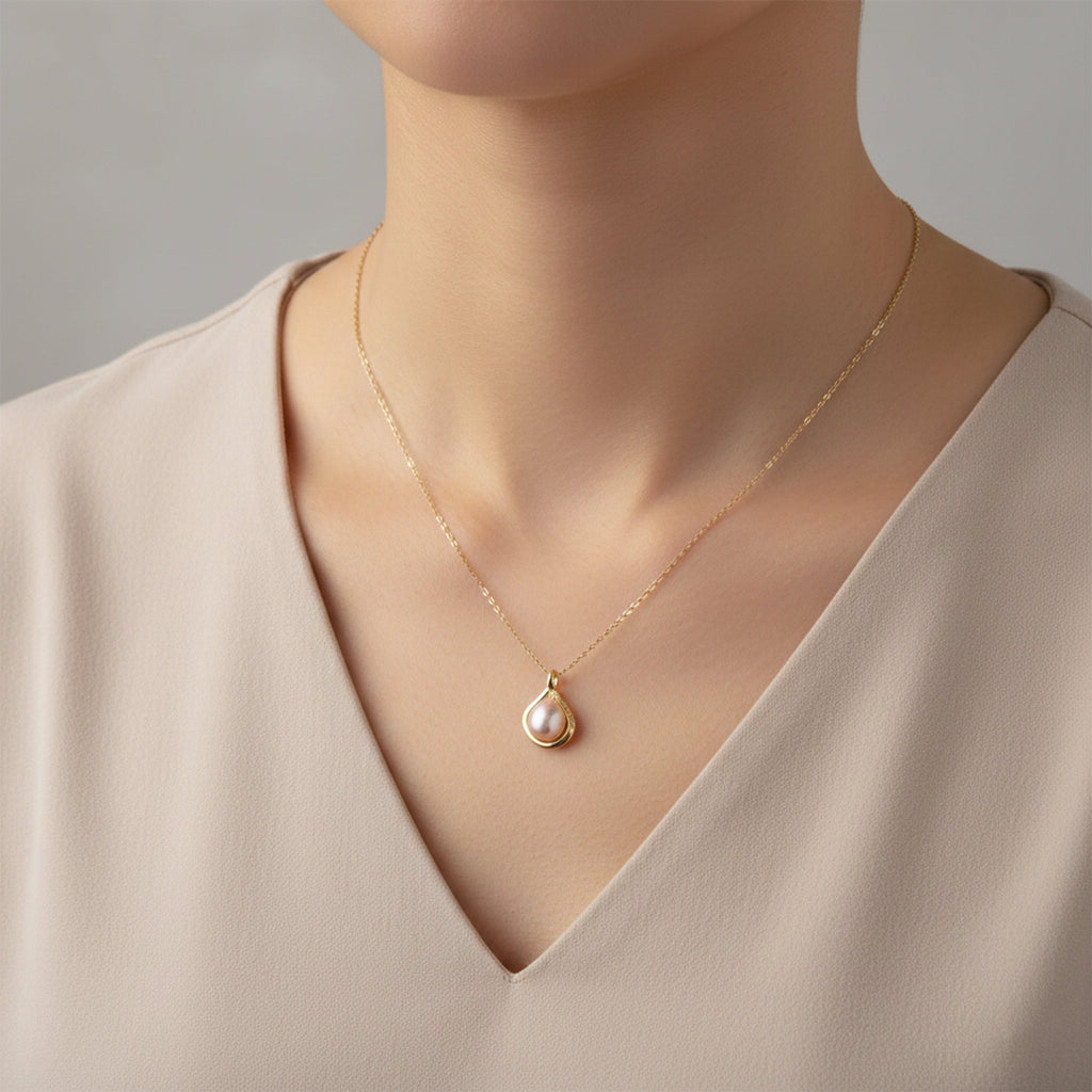Floral Pink Pearl Drop Pendant Necklace