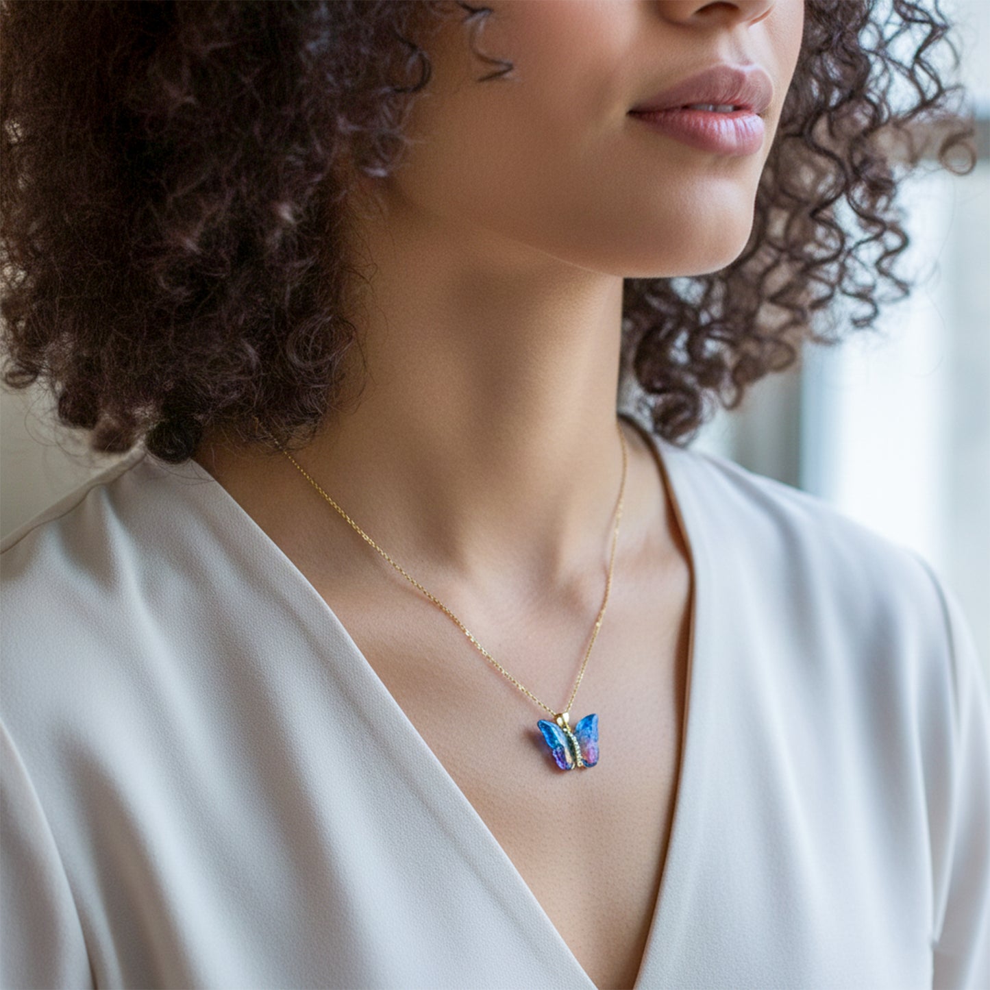 Iridesa Butterfly Gold Pendant Necklace