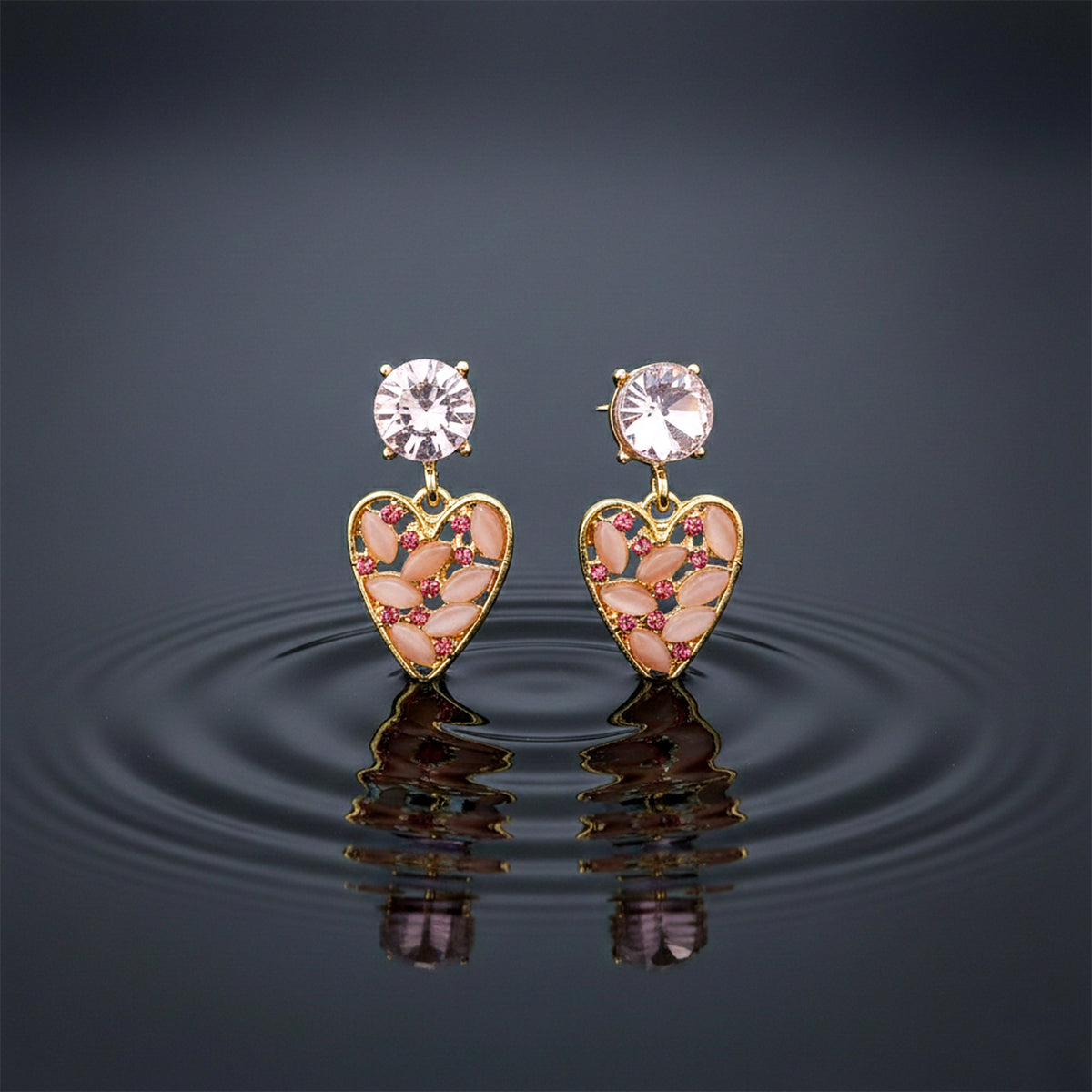 Rosé Crystal Heart Earrings