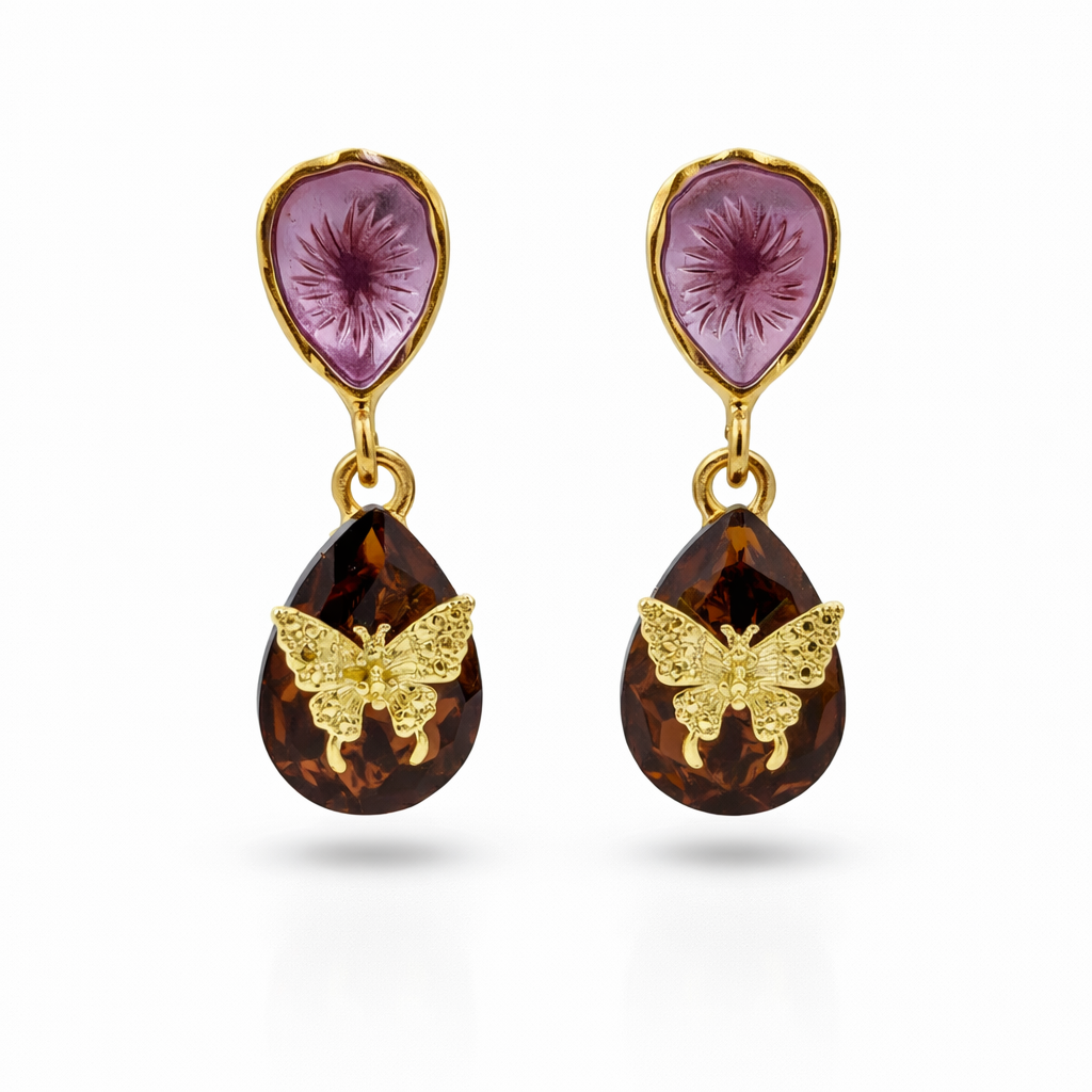 Butterfly Gemstone Drop Earrings