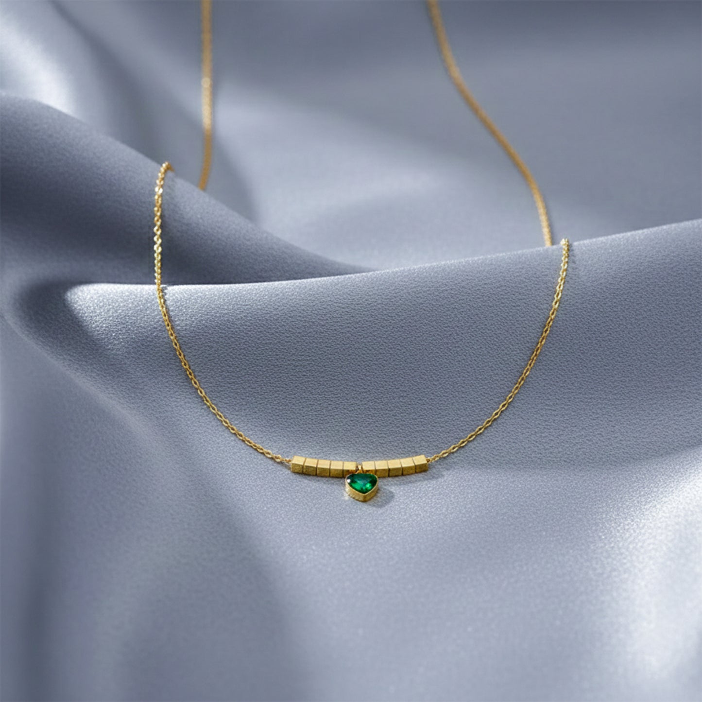 Green Heart Gold Bar Necklace