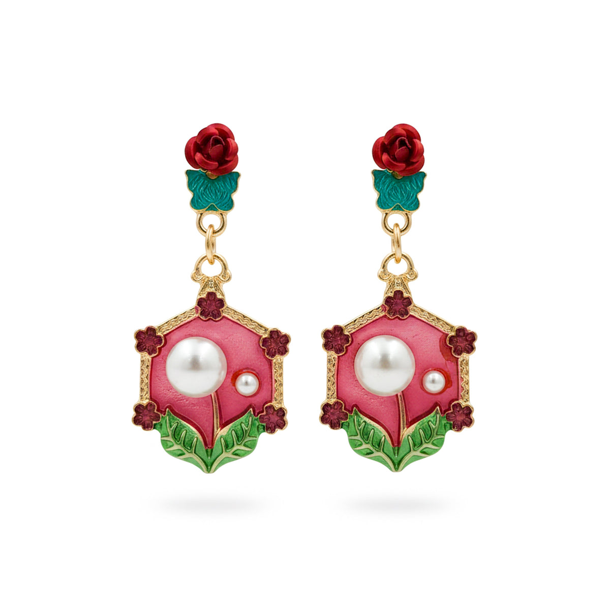 Rose Pearl Hexa Drops Earrings