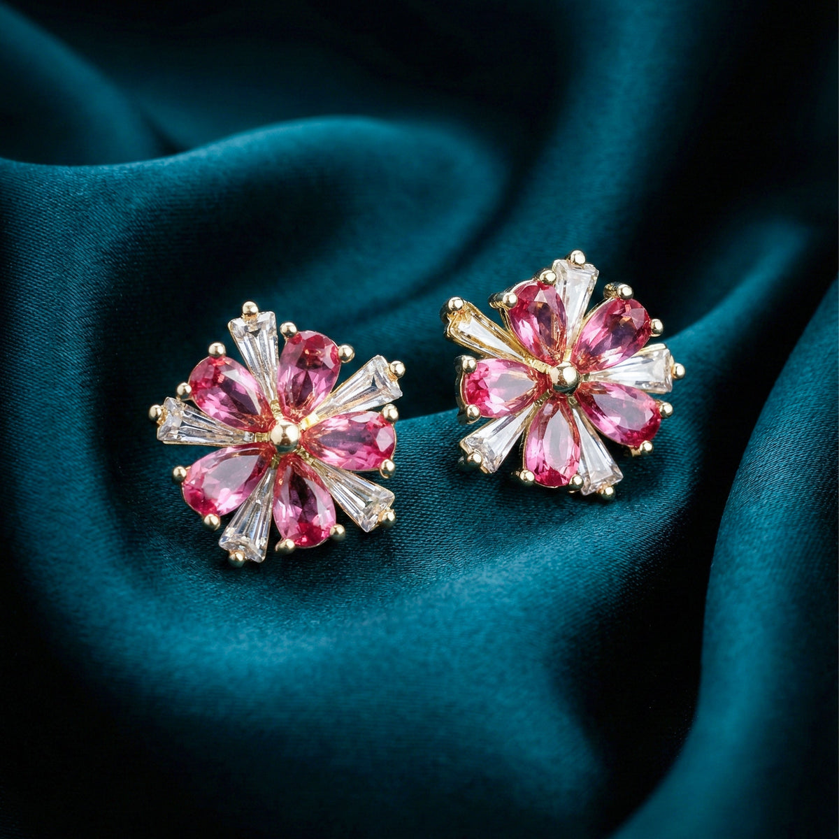 Crimson Flower Studs Earrings