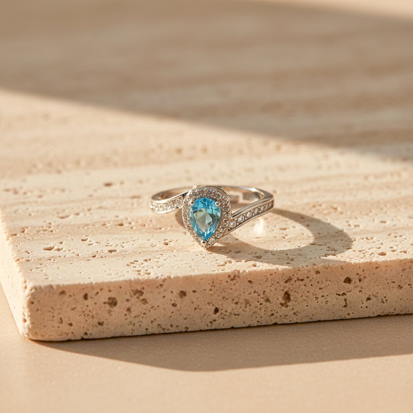 Azure Teardrop Halo Ring