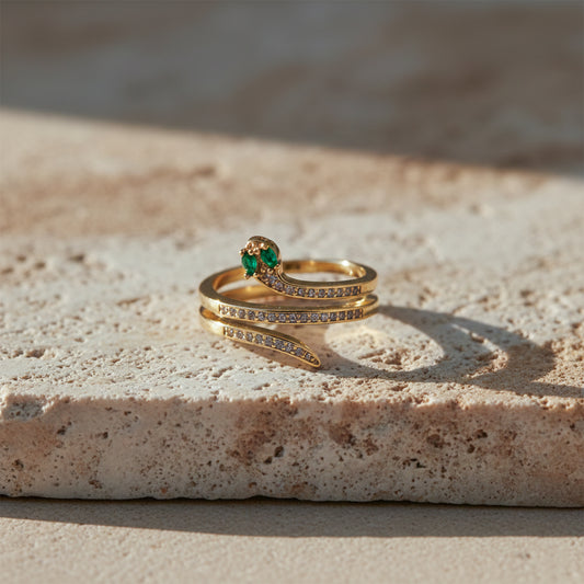 Emerald Diamond Snake Coil Ring