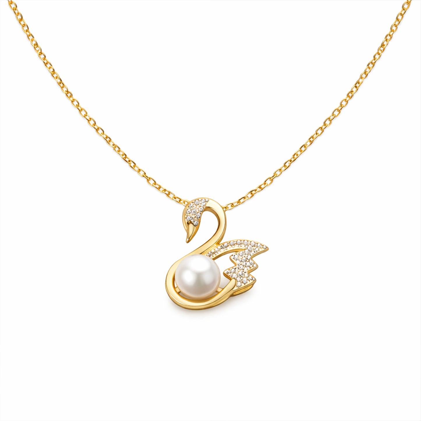 Elegant Swan Pearl Gold Pendant Necklace