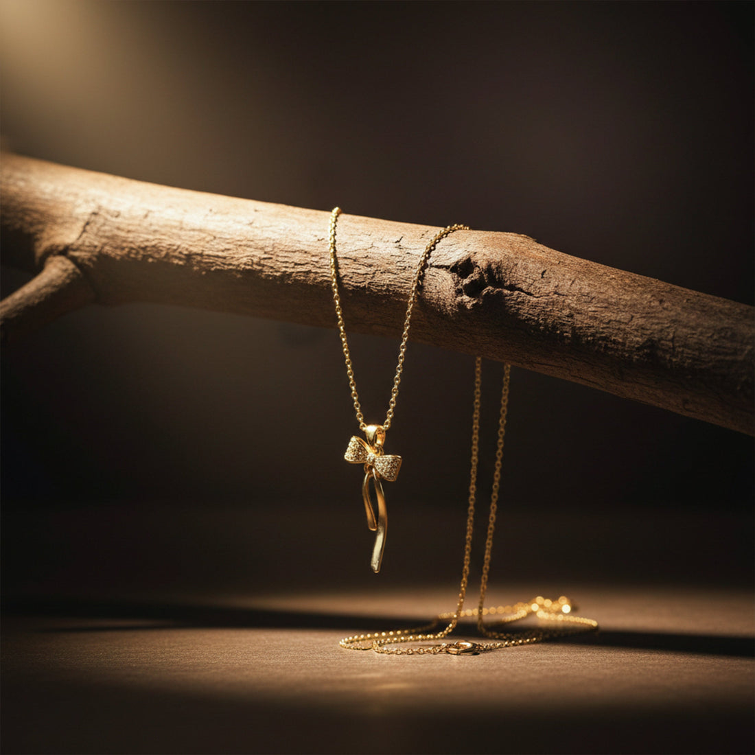 Elegant Gold Ribbon Bow Necklace