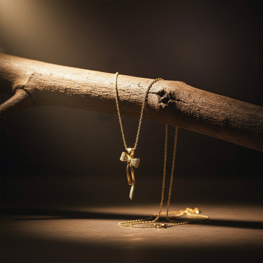 Elegant Gold Ribbon Bow Necklace