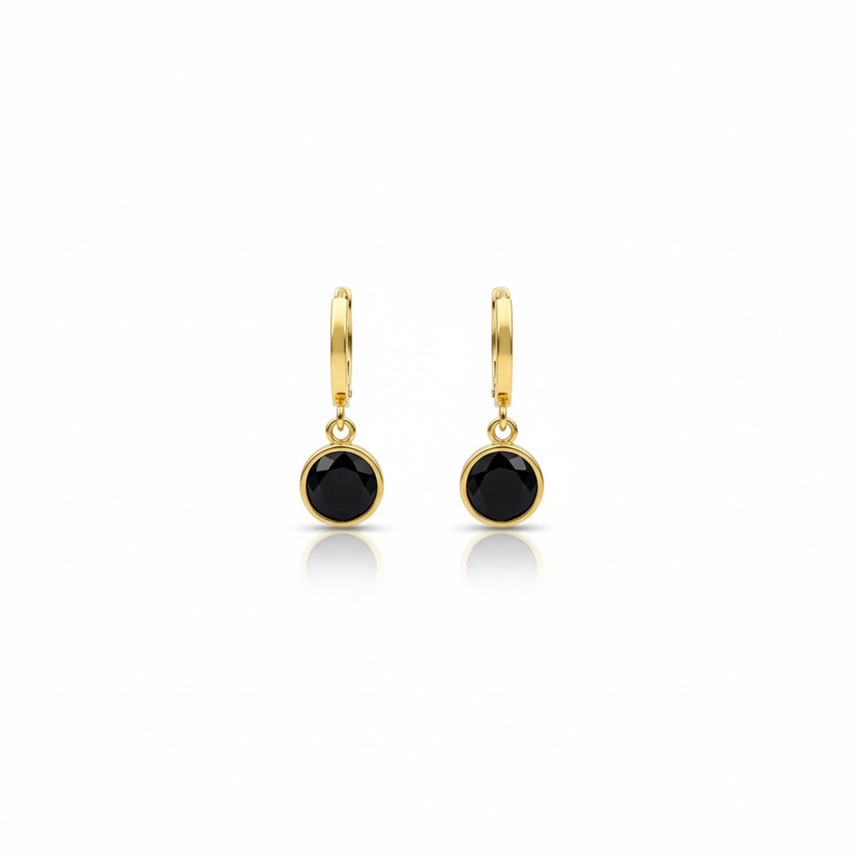 Designer Gold Hoop Black Stone Earrings
