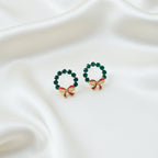 Elite Green Stone Bow Loop Earrings