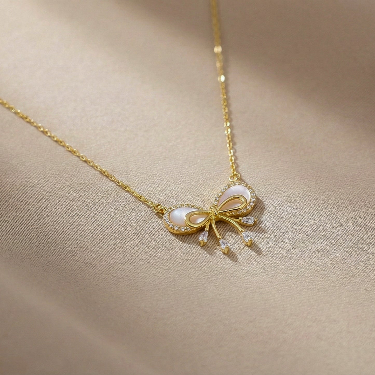 Celestine Luxe Ribbon Pearl Necklace