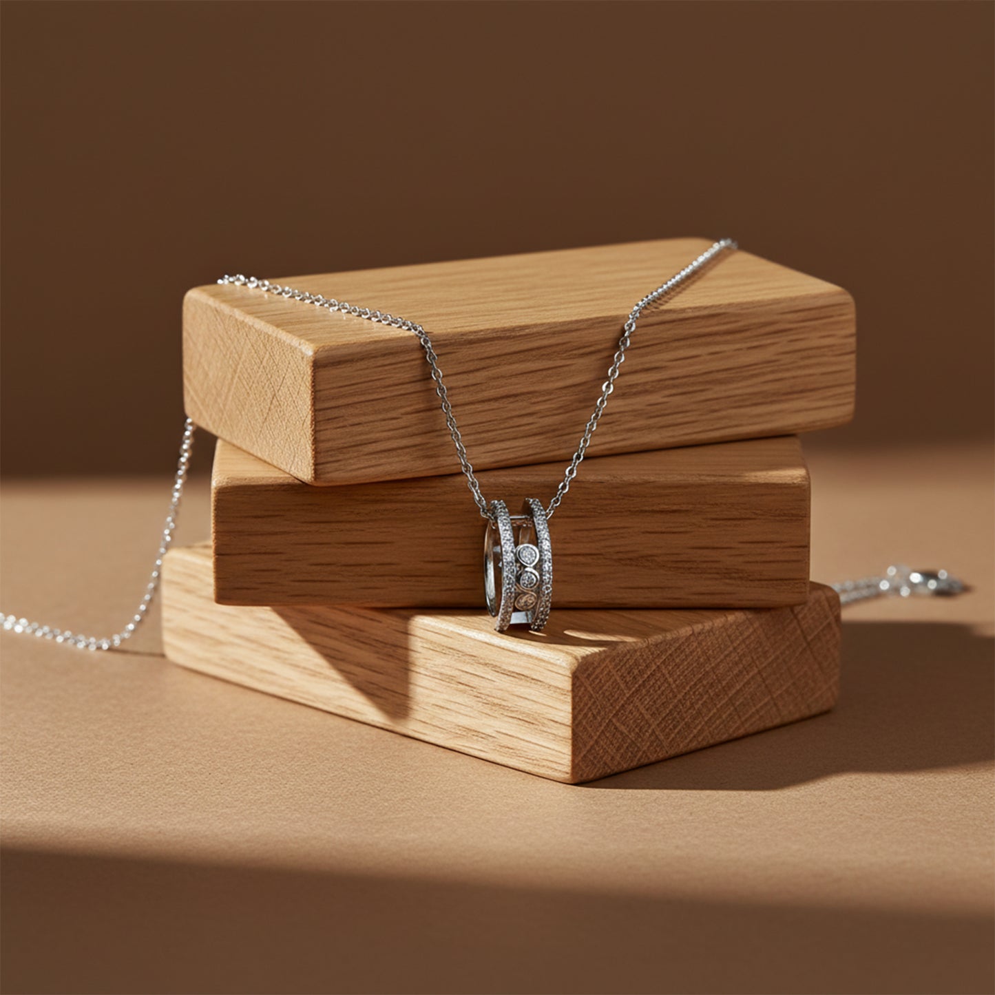 Elegant Silver Double Hoop Diamond Pendant Necklace