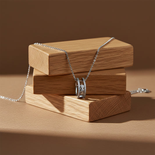 Elegant Silver Double Hoop Diamond Pendant Necklace