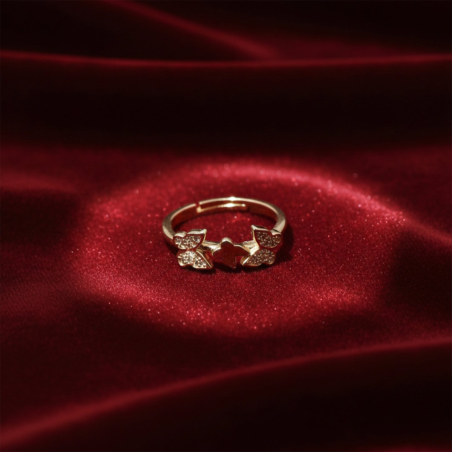 Twin Butterfly Crystal Gold Ring