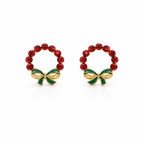 Crimson Elegance Bow Circle Earrings