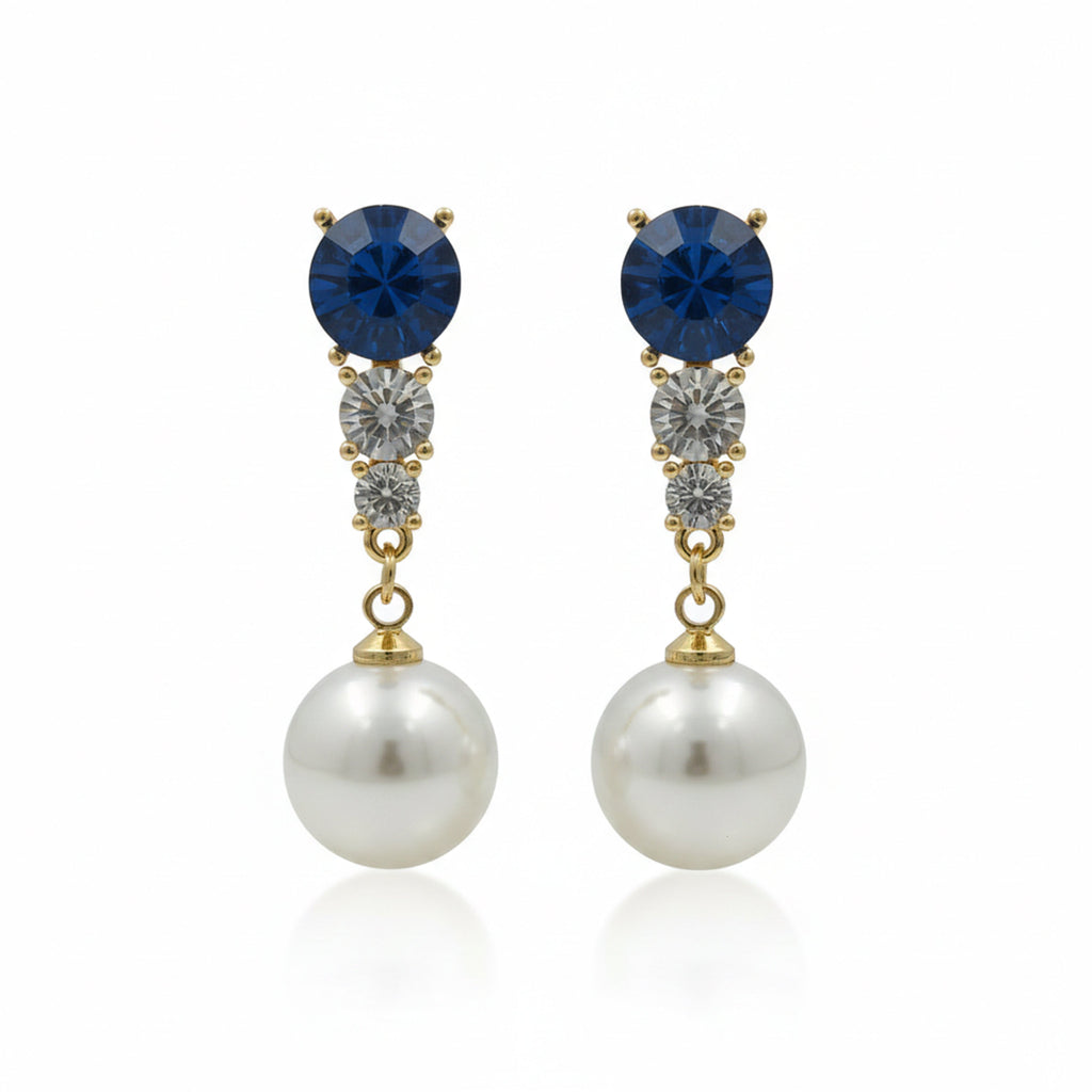 Blue Crystal Pearl Earrings