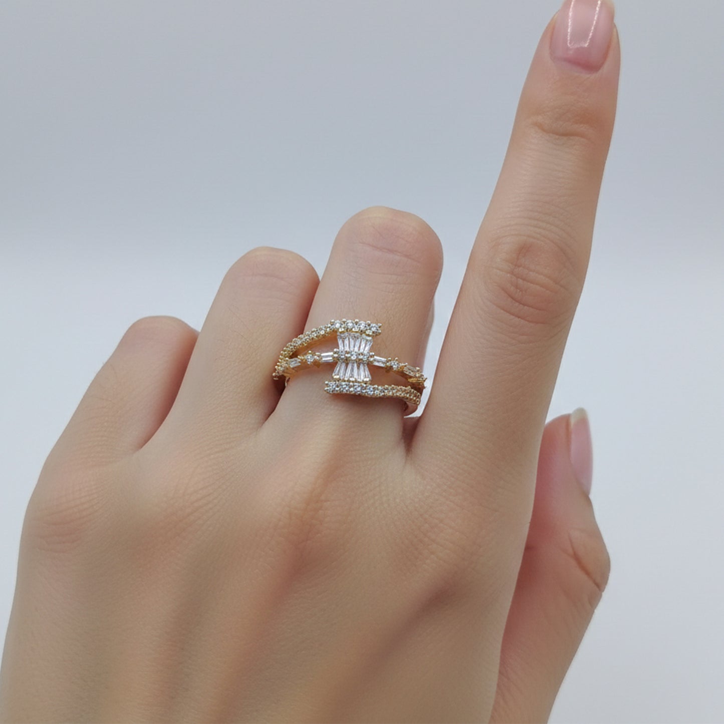 Regal Sparkle Criss-Cross Band Ring