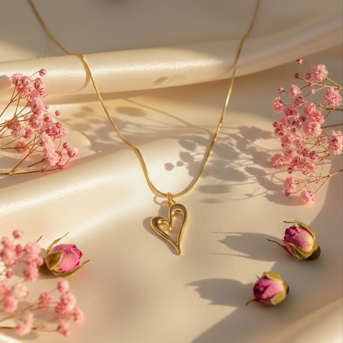 Romantic Gold Heart Pendant Necklace