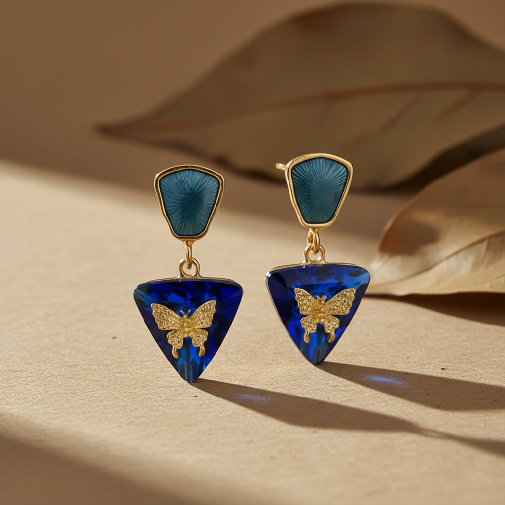Butterfly Charm Blue Drop Earrings