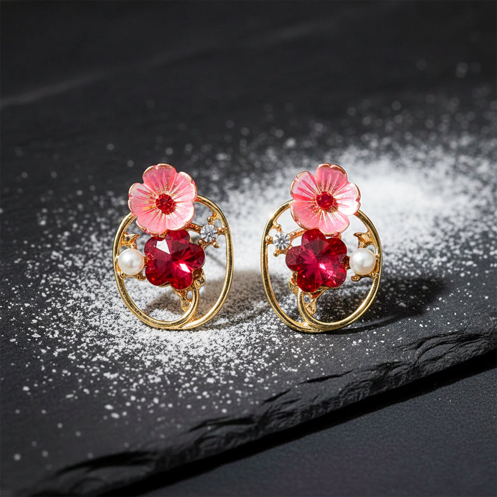 Ruby Petal Charm Earrings
