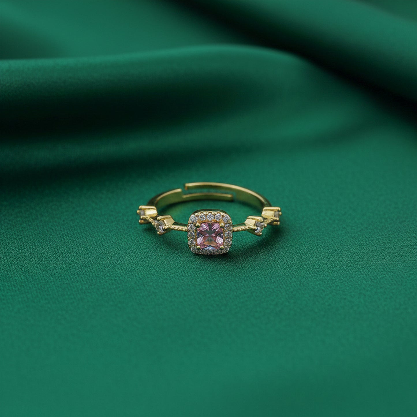 Majestic Pink Gemstone Halo Ring