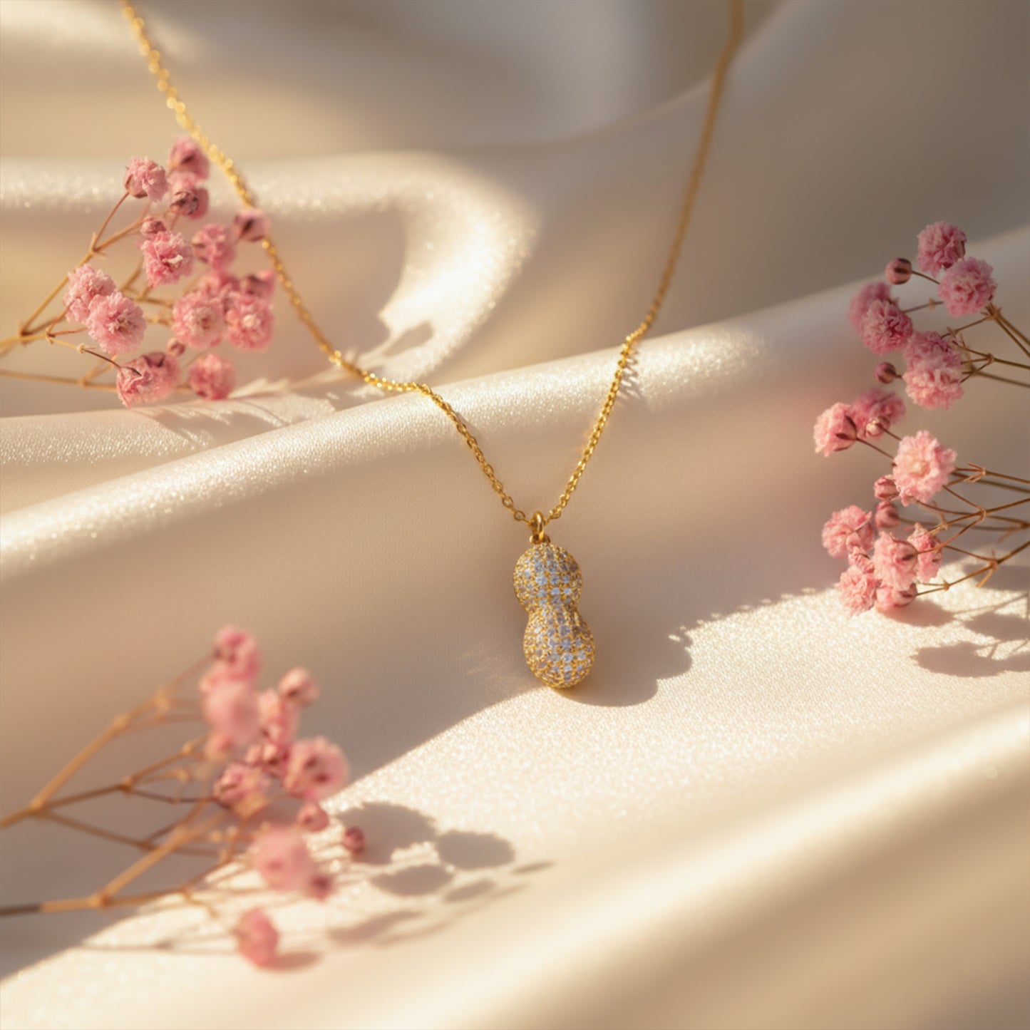 Golden Peanut Pearl Pendant Necklace