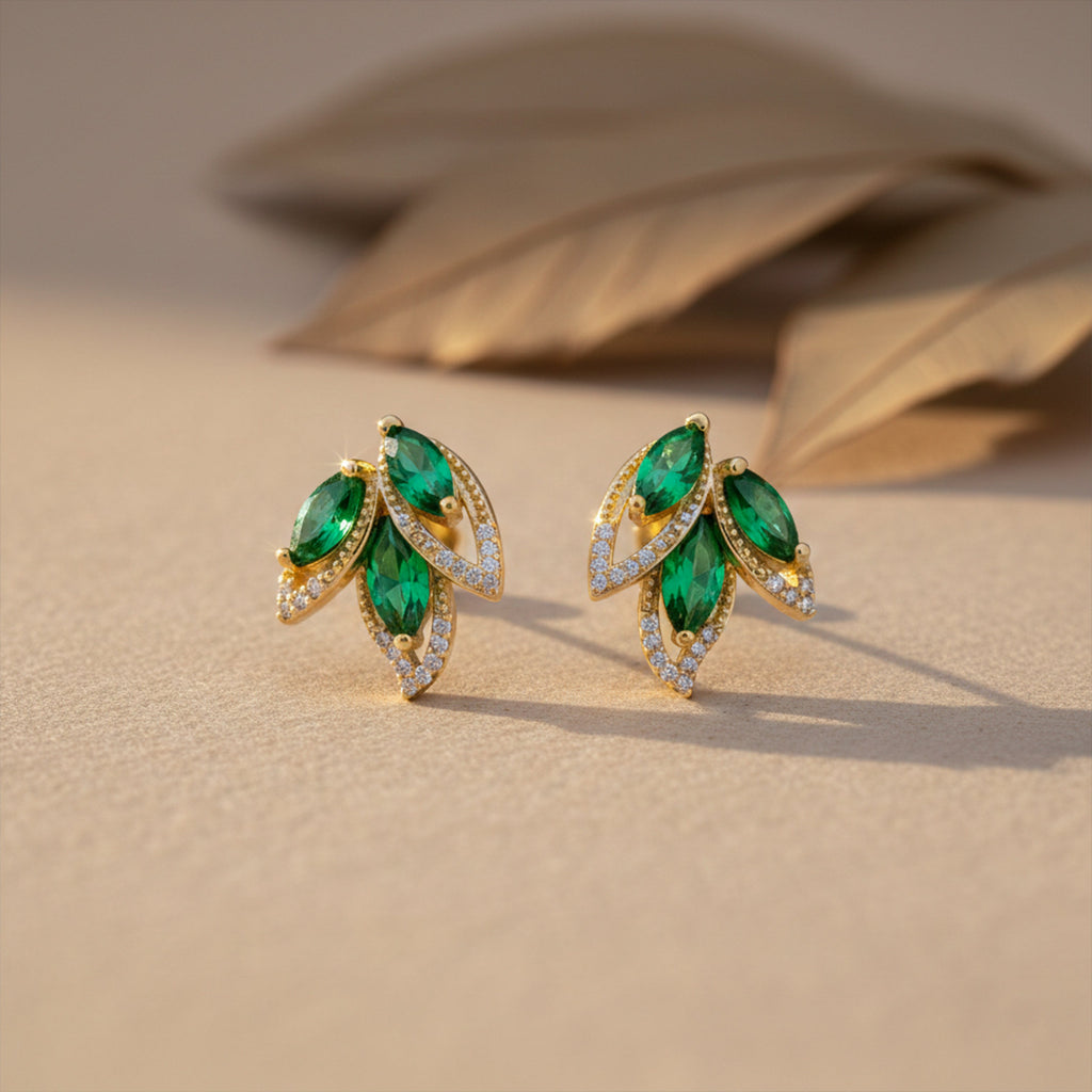Luxury Emerald Leaf Drop Earrings