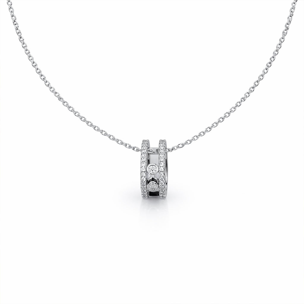 Elegant Silver Double Hoop Diamond Pendant Necklace