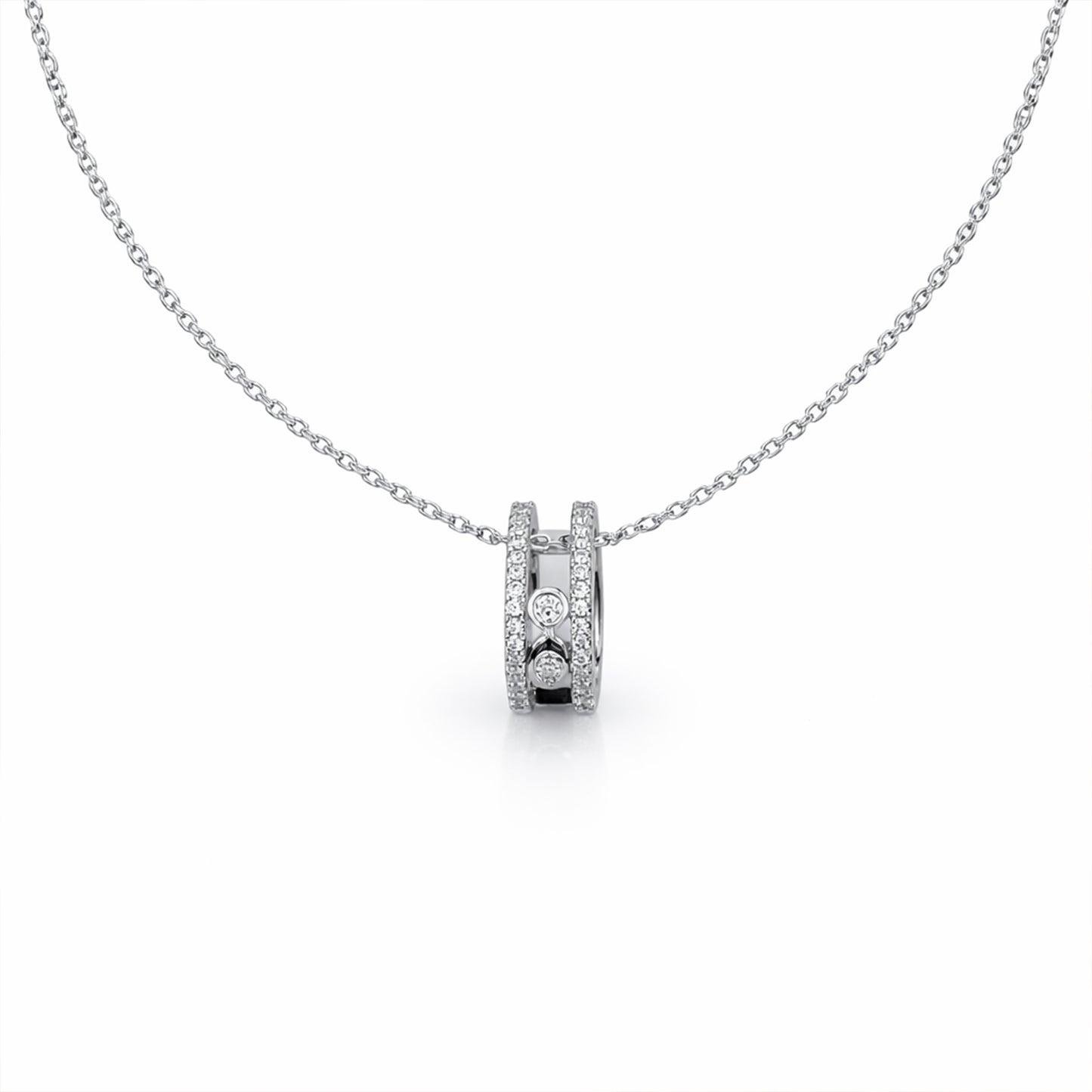 Elegant Silver Double Hoop Diamond Pendant Necklace