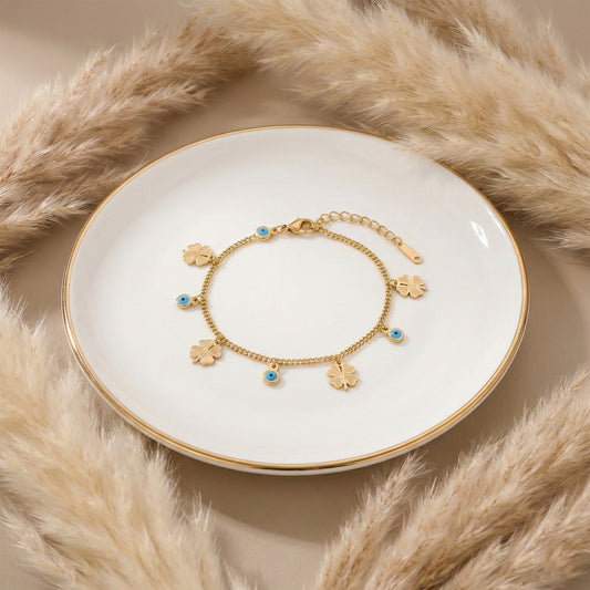 Celestial Clover Nazar Gold Bracelet