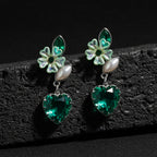 Green Luxe Floral Heart Earrings