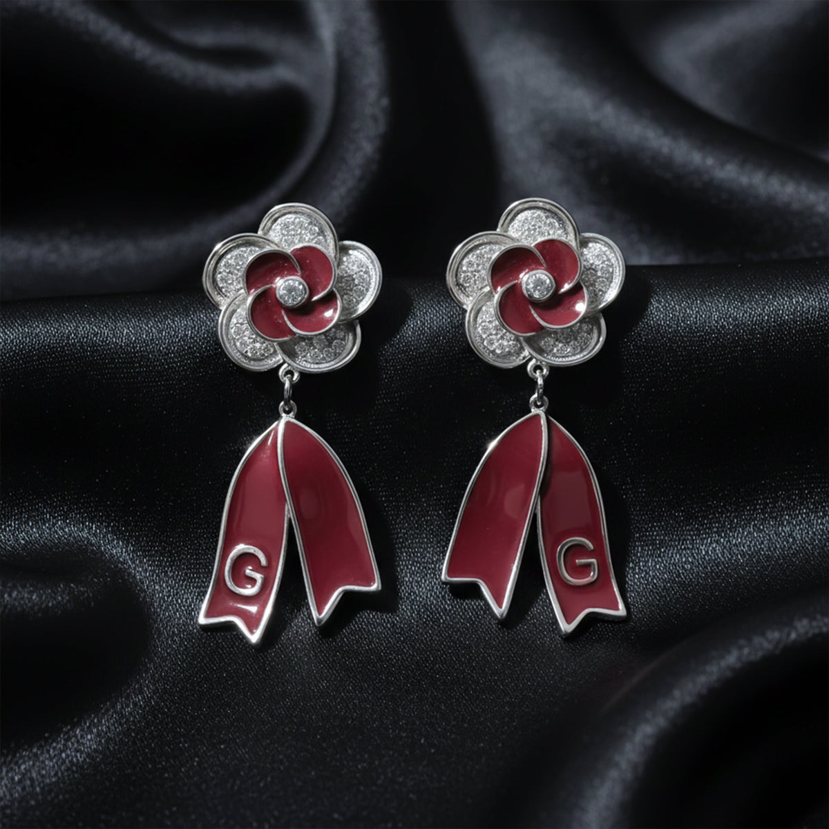 Scarlet Bloom Diamond Drop Earrings