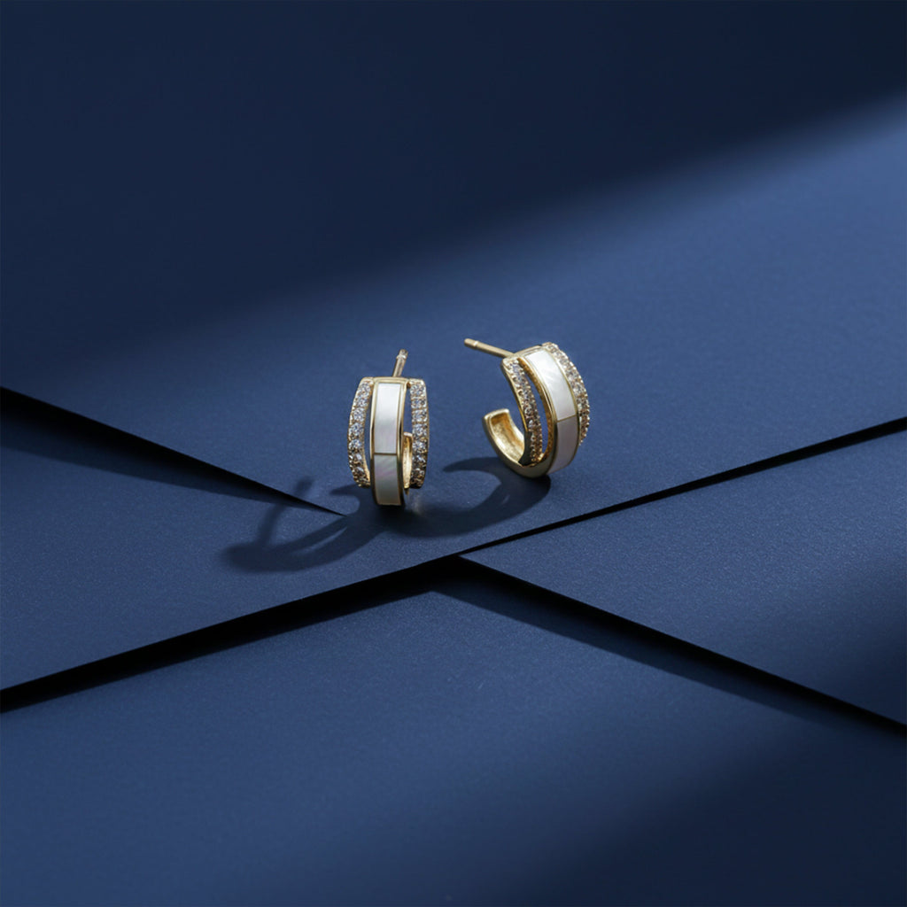 White Enamel Crystal Hoop Earrings