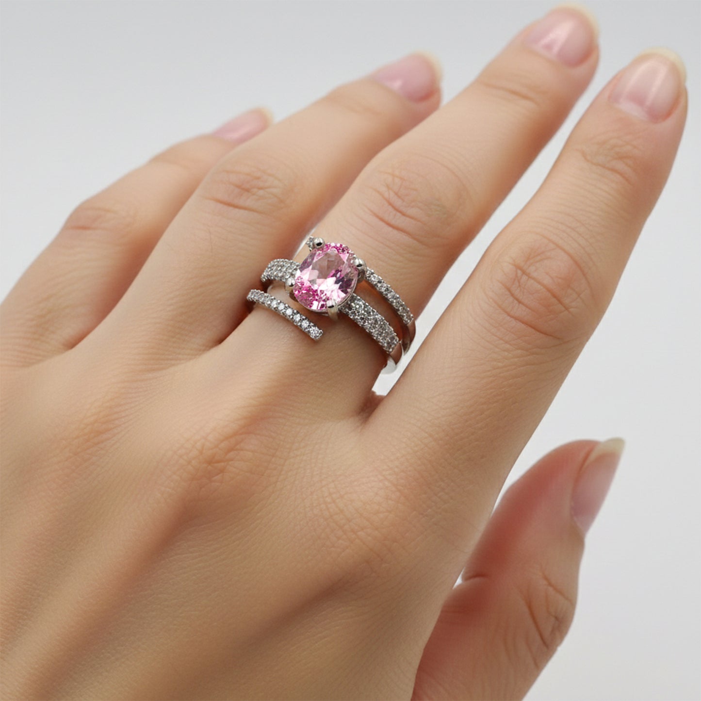 Pink Sapphire Diamond Split Band Ring