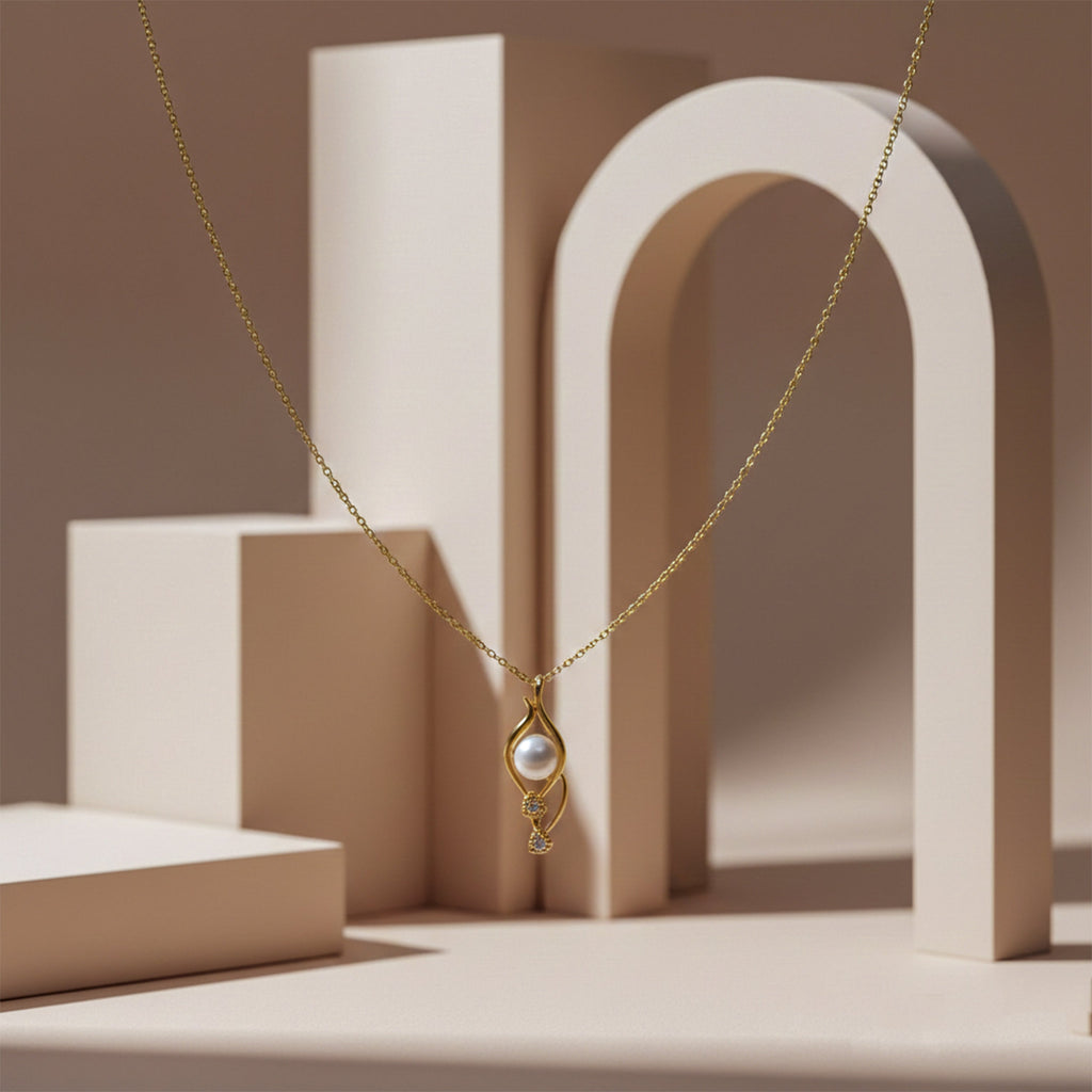 Minimal Gold Pearl Drop Pendant Necklace