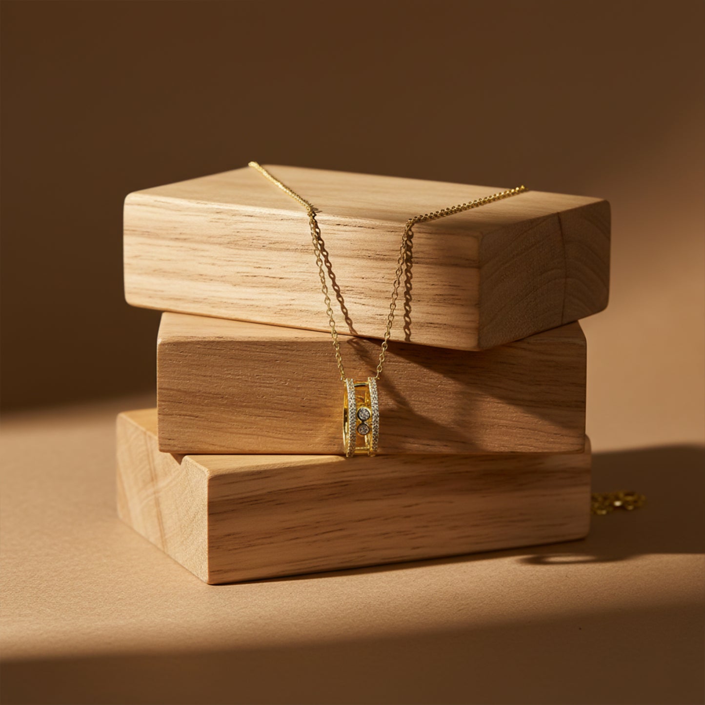 Elegant Gold Double Hoop Diamond Pendant Necklace