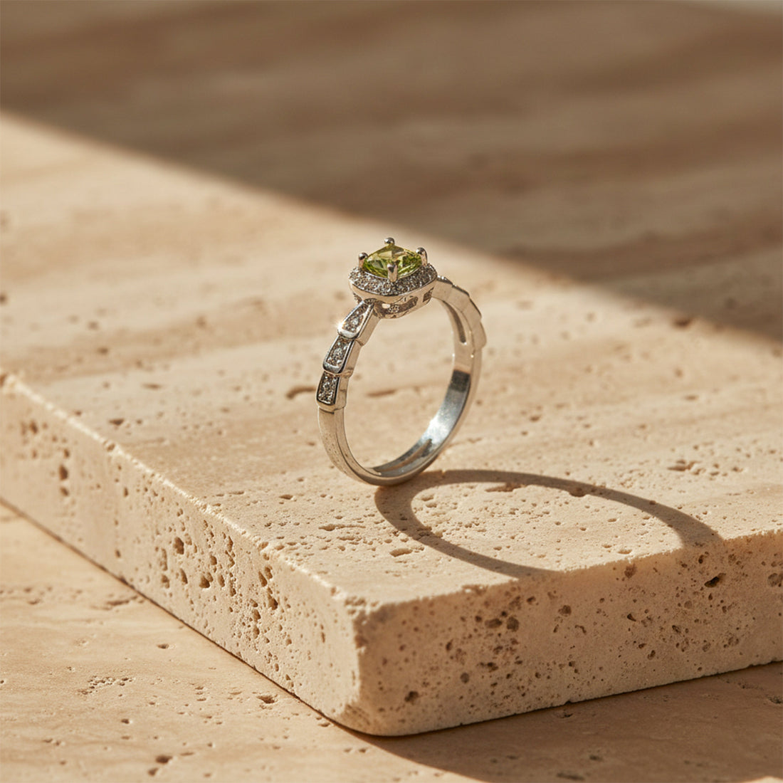 Elite Green Gemstone Halo Ring