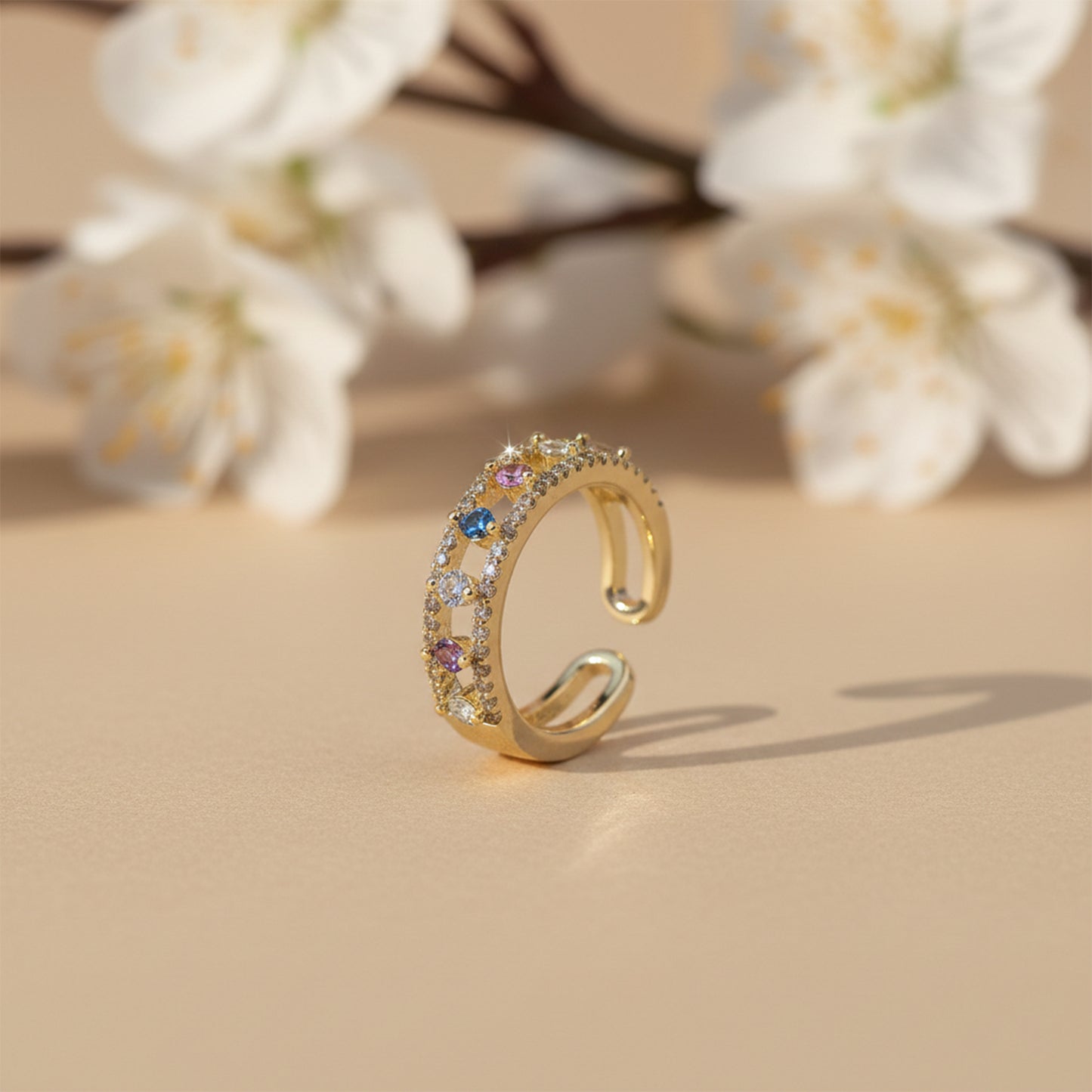 Multicolor Gemstone Open Band Ring