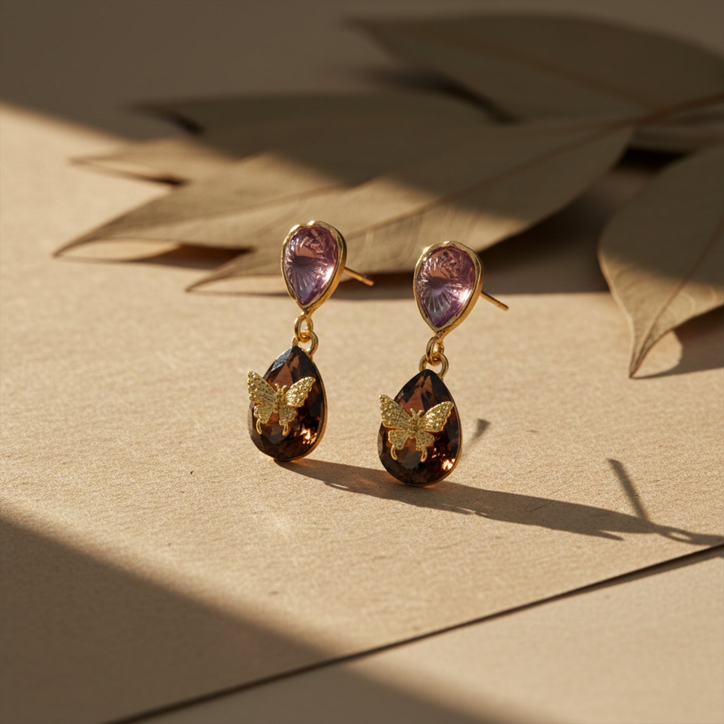 Butterfly Gemstone Drop Earrings