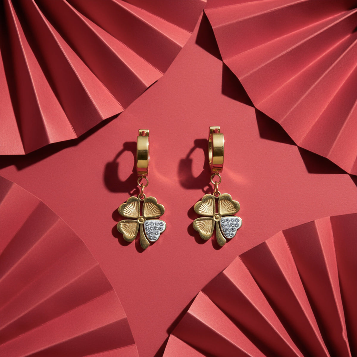 Luck Clover Gold Drop Earrings