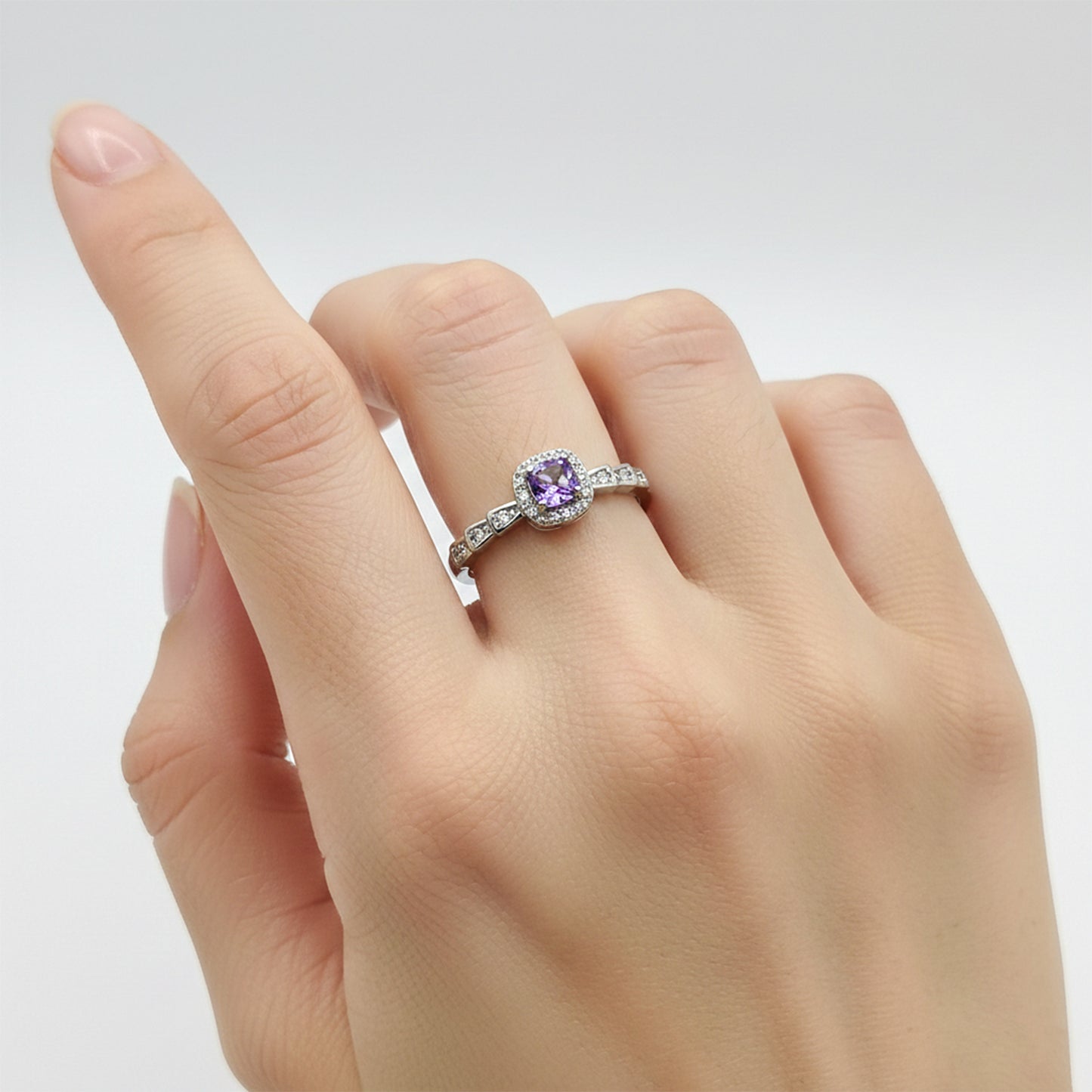 Amethyst Diamond Halo Ring