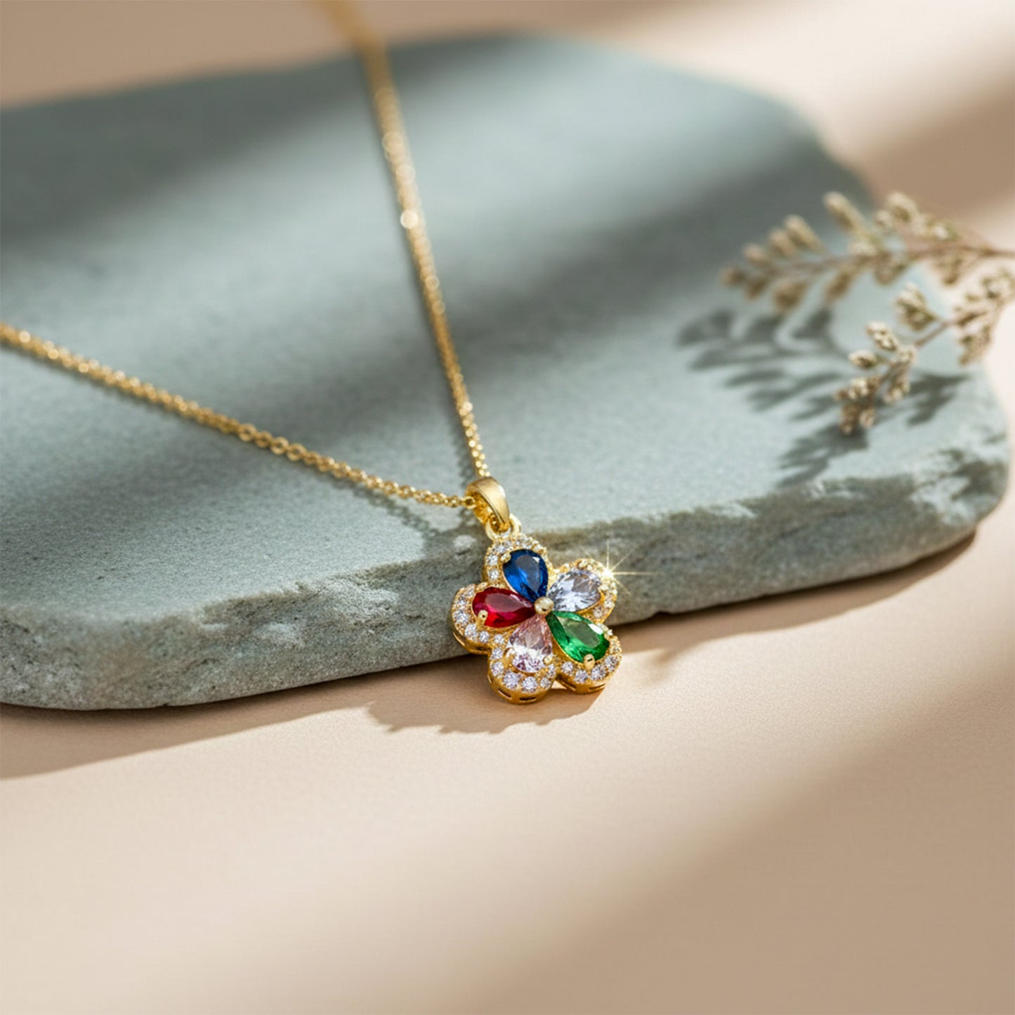 Multicolor Crystal Flower Pendant Necklace