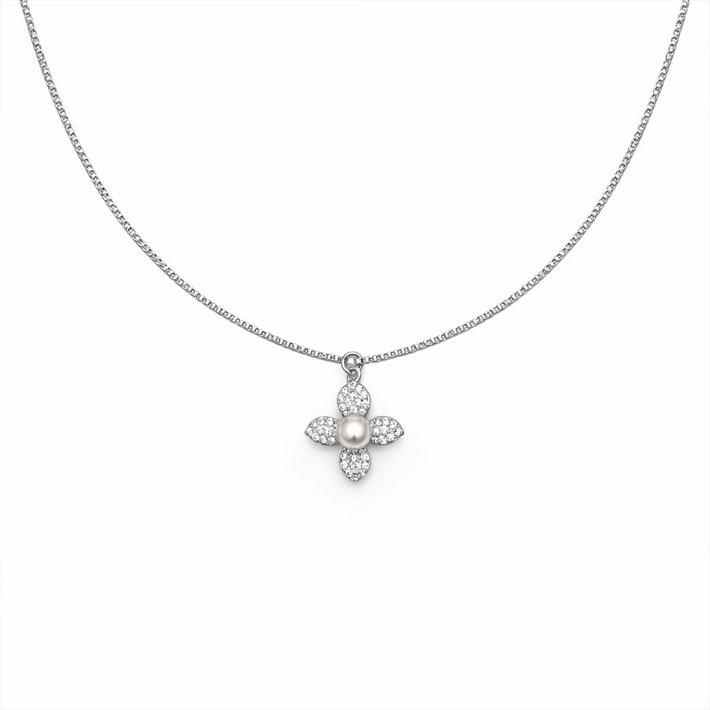 Timeless Pearl & Crystal Petal Necklace