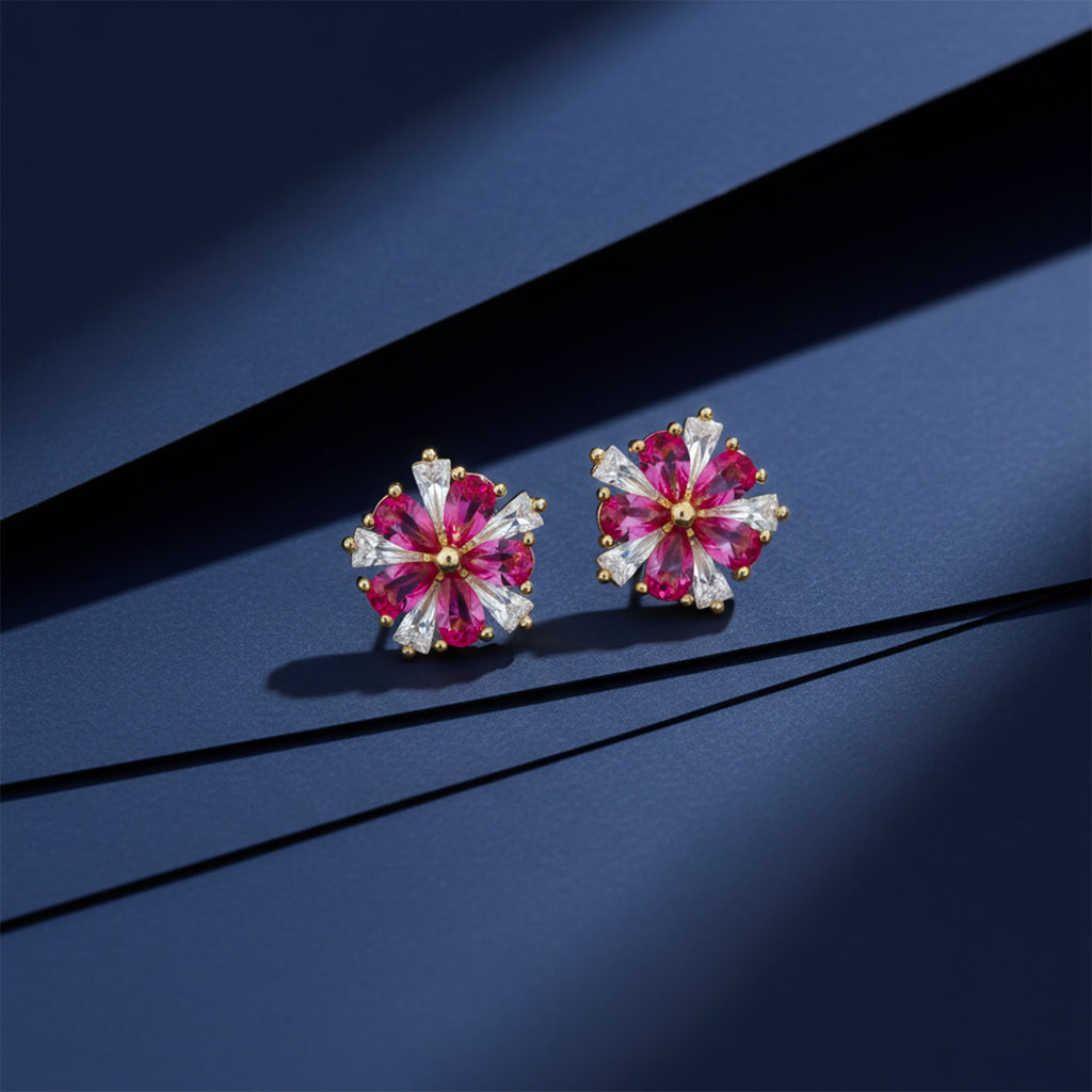 Crimson Flower Studs Earrings