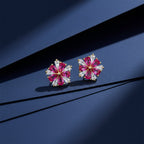 Crimson Flower Studs Earrings