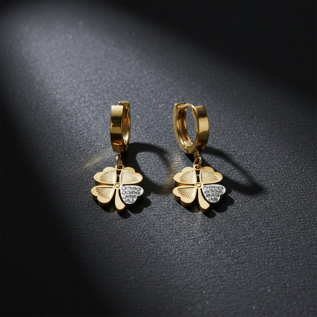 Luck Clover Gold Drop Earrings