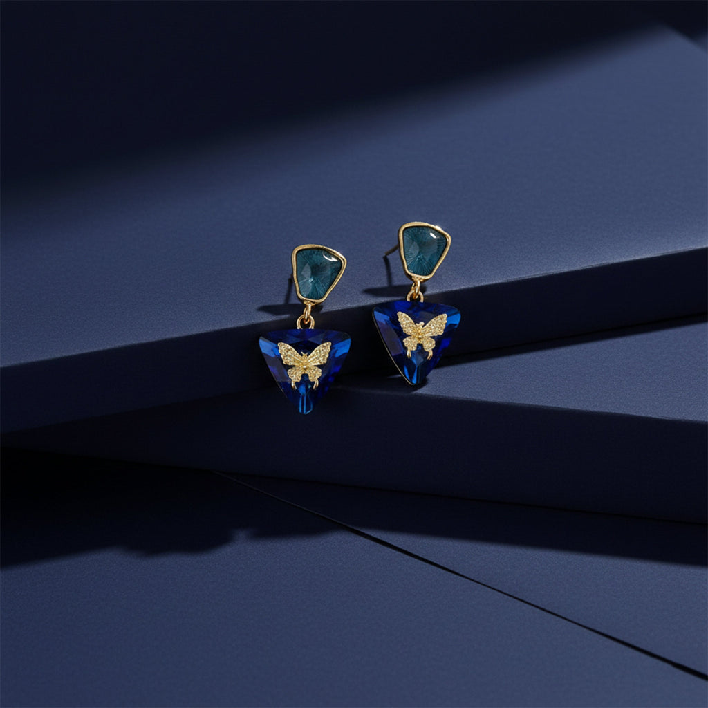 Butterfly Charm Blue Drop Earrings