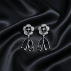 Black Enamel Blossom Drop Earrings