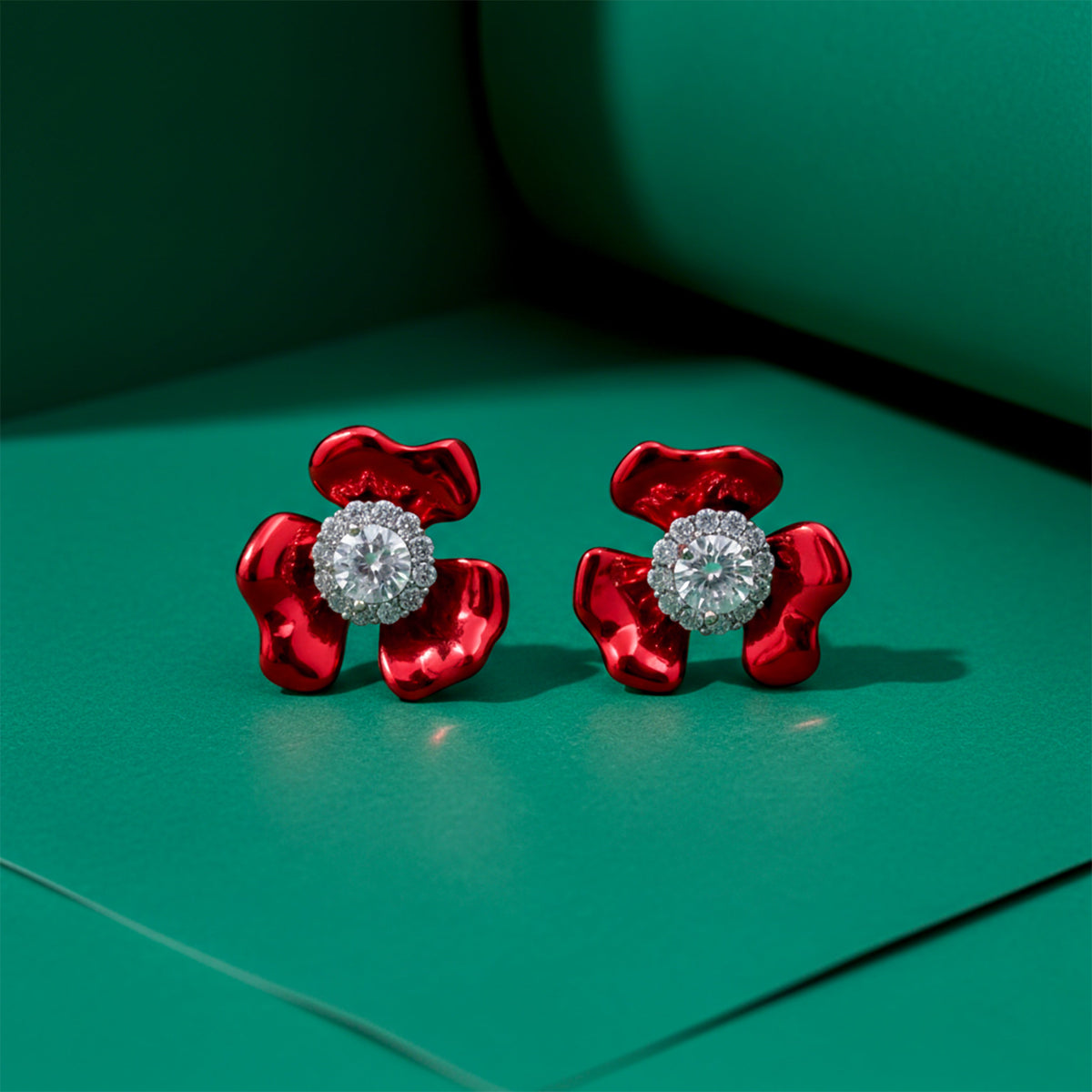 Red Blossom Crystal Luxury Earrings
